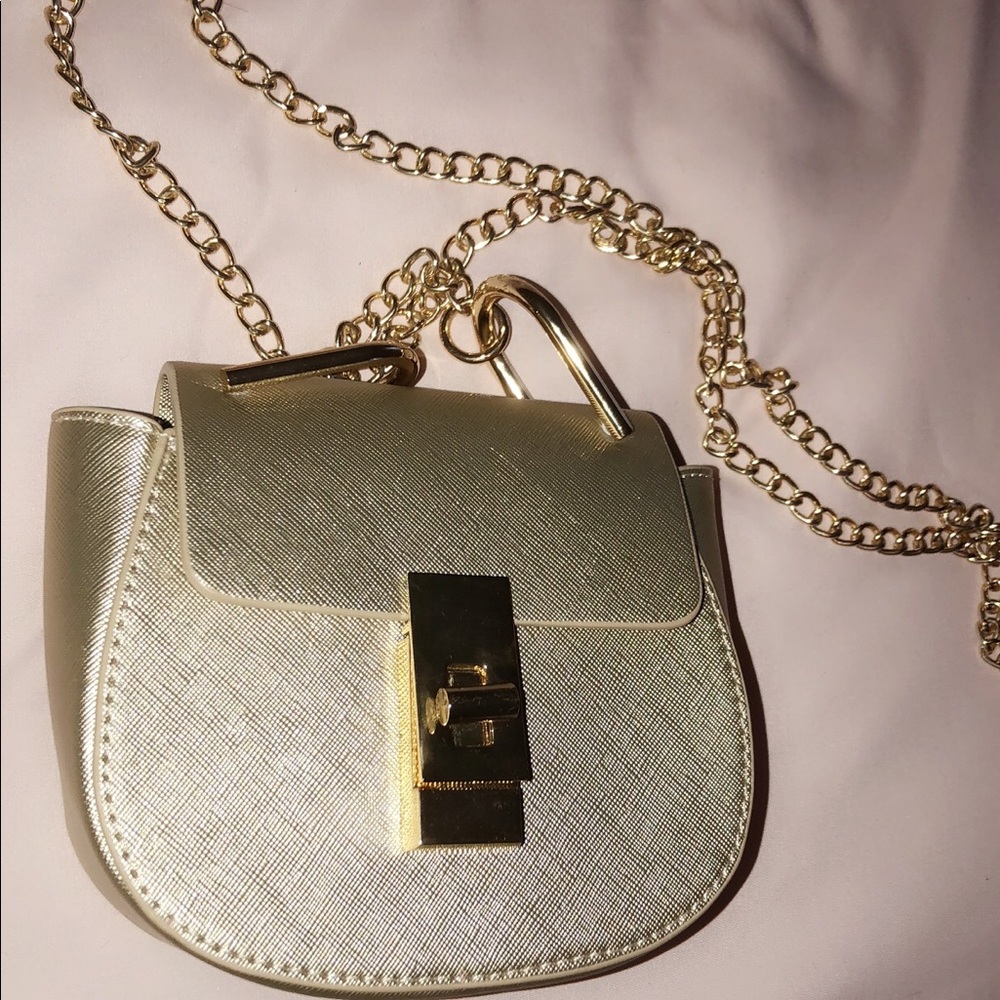 Gold Clutch with chain and handle